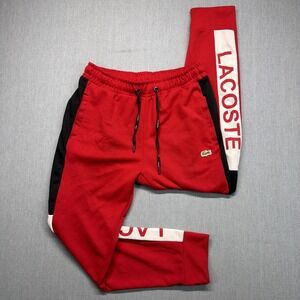 Lacoste Mens Fleece Joggers Sweat Pants Gym Size XL Red Black White